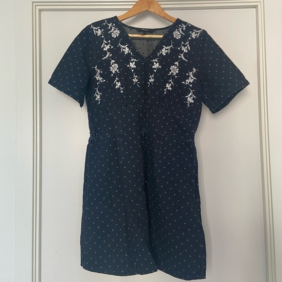 Embroidered Denim blue and white dress - Picture 1 of 5